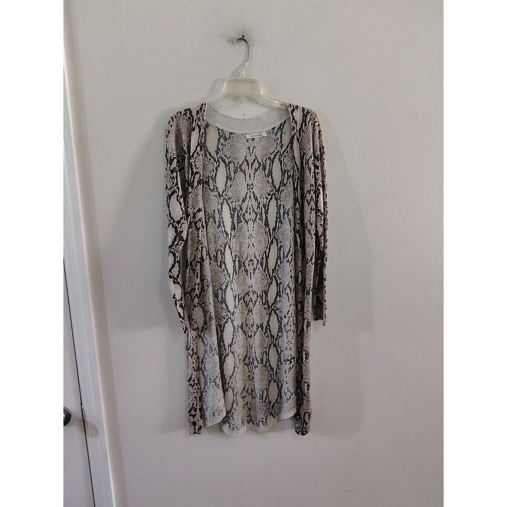 Olivaceous Snakeskin Print Longline Duster Cardigan Sweater Neutral Gray Medium